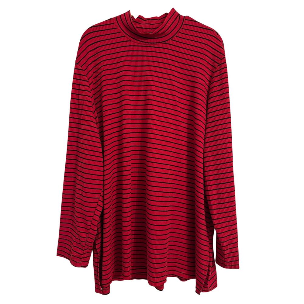 Slinky Brand NWOT Ribbed Mock Neck Tunic Women's 3X Striped Red Black Staple